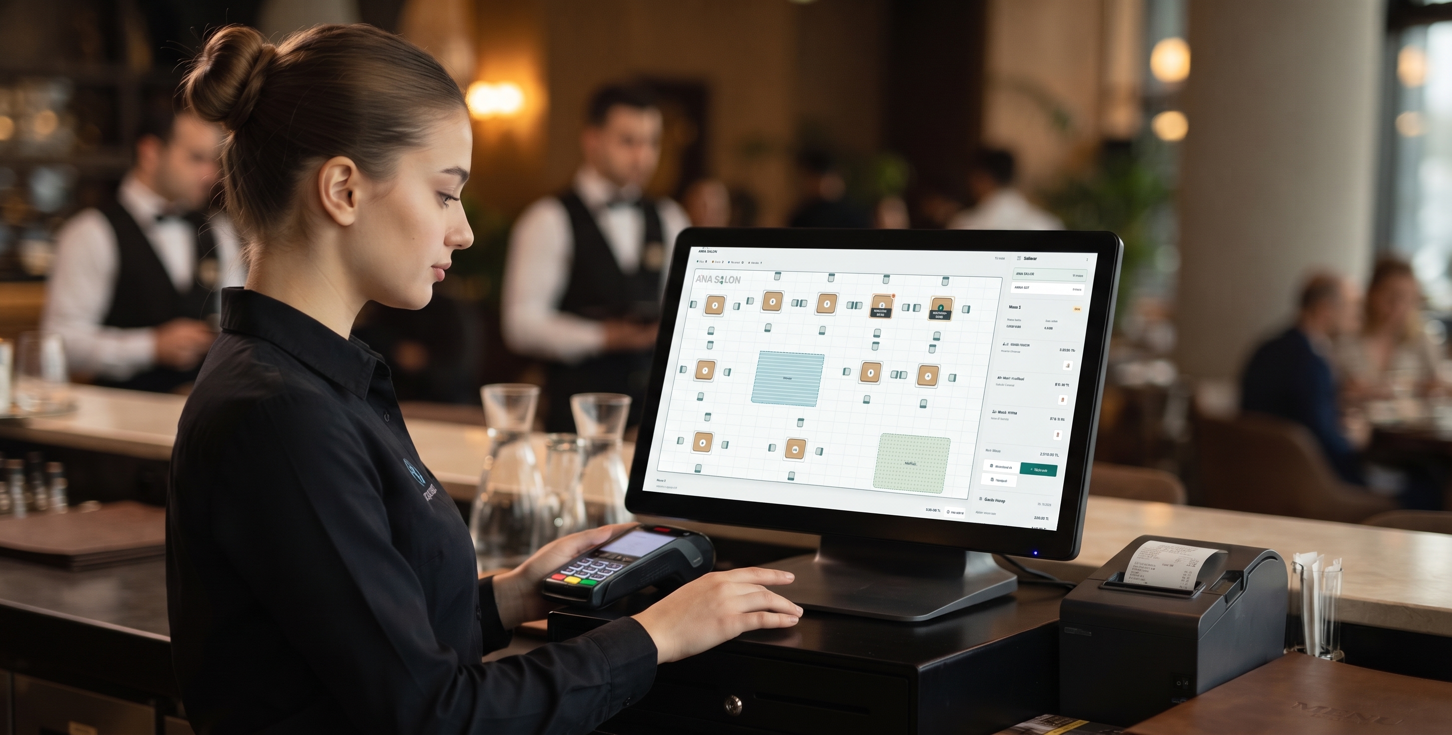 nHesap restaurant yönetimi ekranı, salon tasarımı, masa planı, karekod menü ve mutfak modülü
